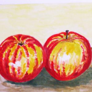 Gestreifter Augustapfel | Apfelbaum - farenfrohe Malerei zweier Äpfel