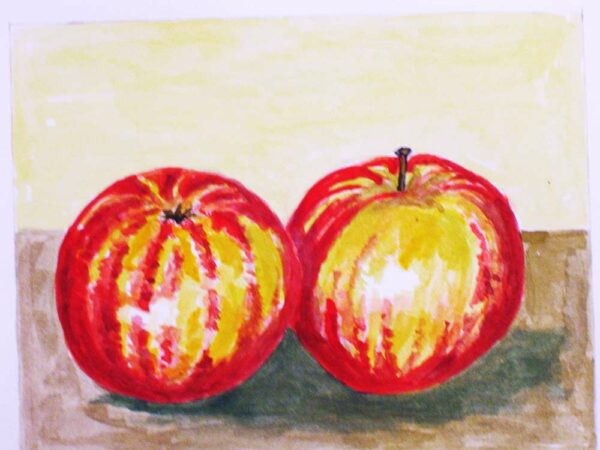 Gestreifter Augustapfel | Apfelbaum - farenfrohe Malerei zweier Äpfel